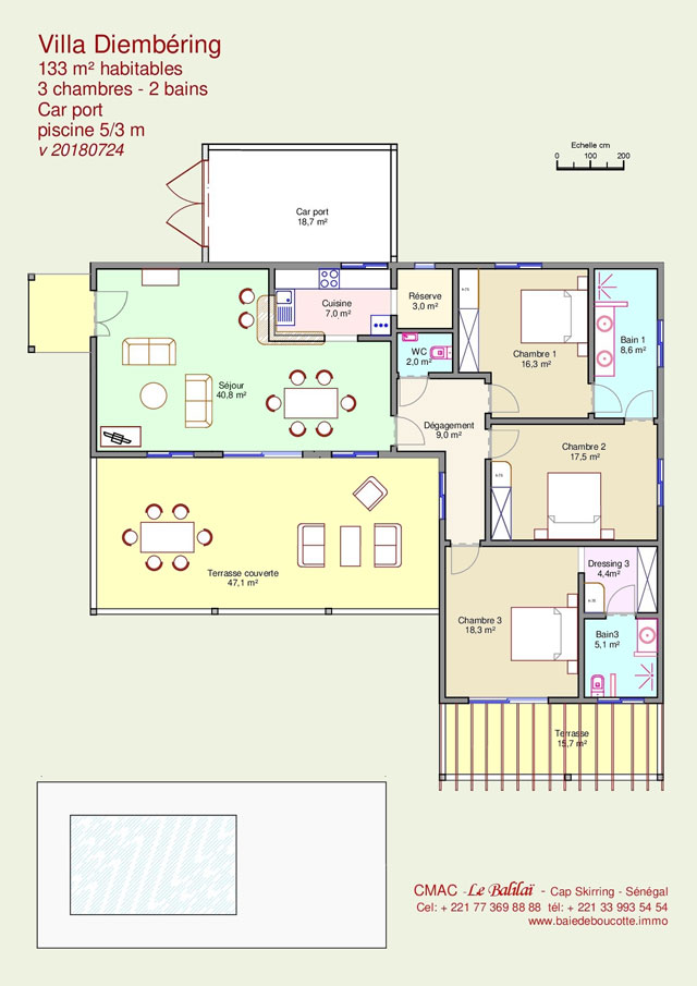 133 m² habitable 3 chambres 2 salles de bains terrasse couverte 52 m² piscine garage jardin grand séjour maison climatisée terrain environ 900 m